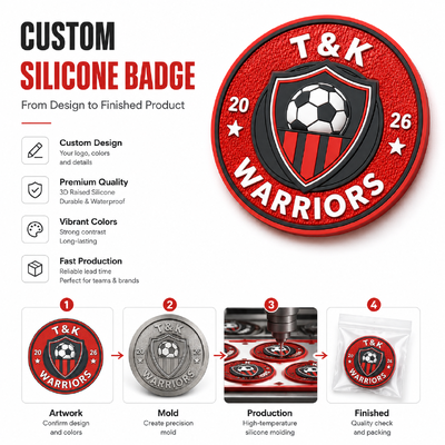 2026 Sports Club 3D Silicone Badge Custom Soccer Team Emblem Red Black Durable Raised Logo Polo Shirt OEM ODM